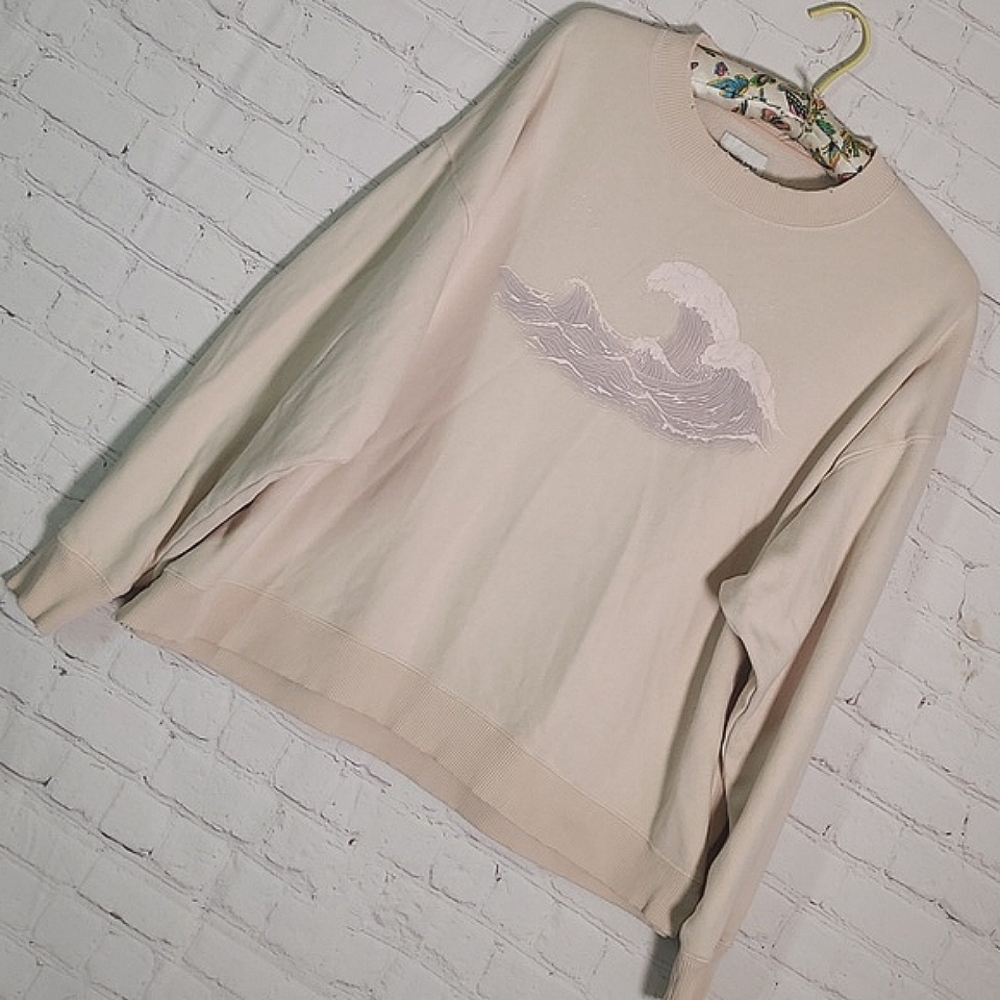 American Eagle Outfitters Peach Distressed Crewneck Ocean Waves Sweater Womens S - Picture 3 of 17